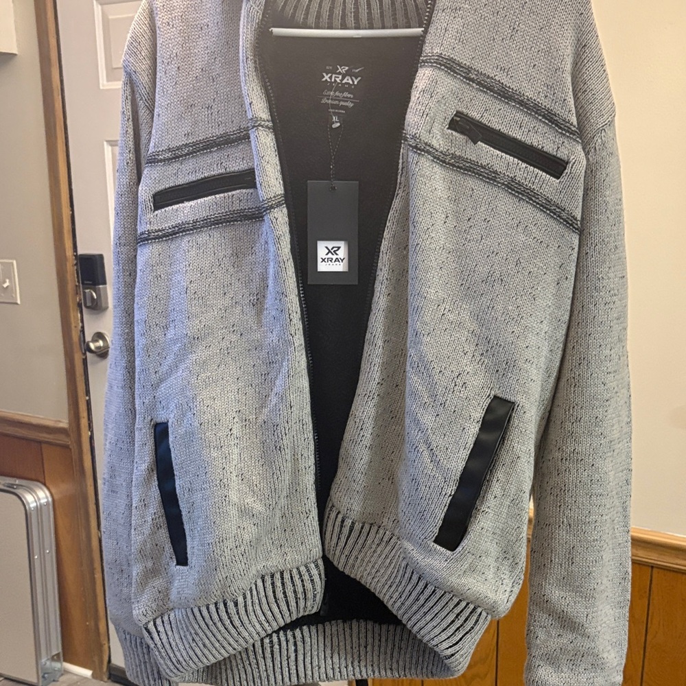 XRay Black Textured Cardigan with hood